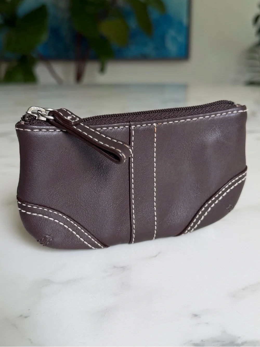 Coach Vintage Y2K Soho Leather Medium Skinny Coin Purse Dark Brown w/ Key Ring